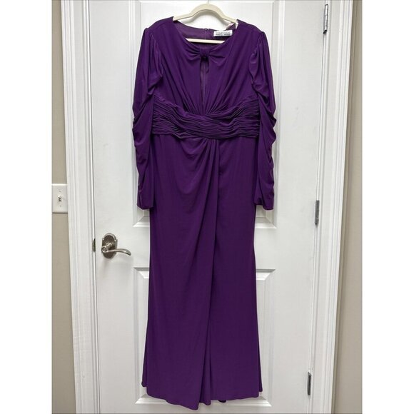 New Mac Duggal Size 18 W Purple 77119 Long Sleeve Cocktail Evening Gown Dress - Picture 4 of 8